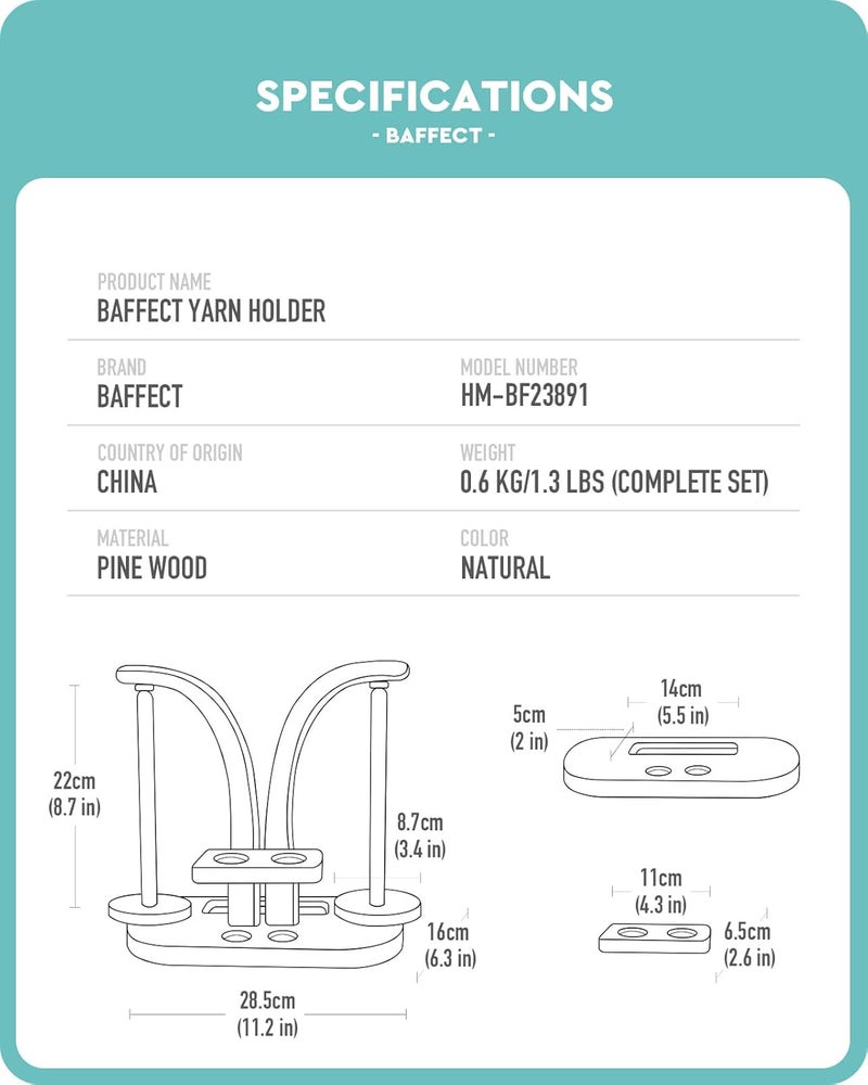 baffect Yarn Holder Magnetic, Yarn Ball Holder Wooden, Yarn Spindle with Double Spindles, Spinning Yarn Holder for Crochet Lovers (Natural) - Image 4
